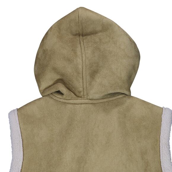 Moose Creek Sherpa Vest Jacket sz L Women Faux Suede Leather Hooded Beige Cream - Picture 10 of 12